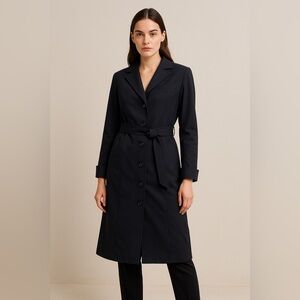 Crew Outfitters Black Belted Wool Blend Trench Coat Jacket Size M Women